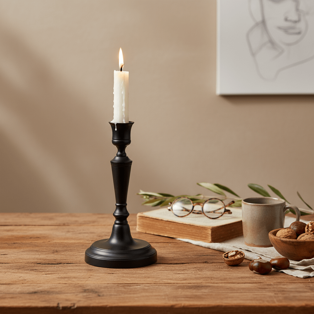 Kerzenständer, Kerzenhalter für Stabkerzen Messing schwarz matt Ø 11cm x H 21cm | Georgette Kerzenlicht von Lene Bjerre