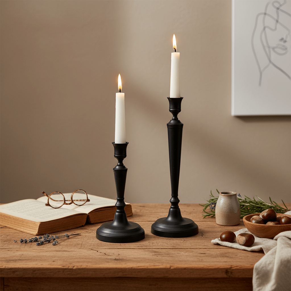 Kerzenständer, Kerzenhalter für Stabkerzen Messing schwarz matt Ø 11cm x H 21cm | Georgette Kerzenlicht von Lene Bjerre