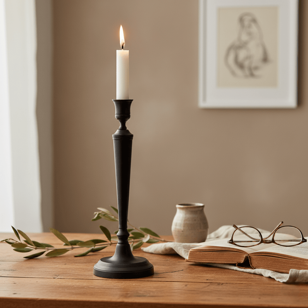 Kerzenständer, Kerzenhalter für Stabkerzen Messing schwarz matt Ø 11cm x H 31cm | Georgette Kerzenlicht von Lene Bjerre