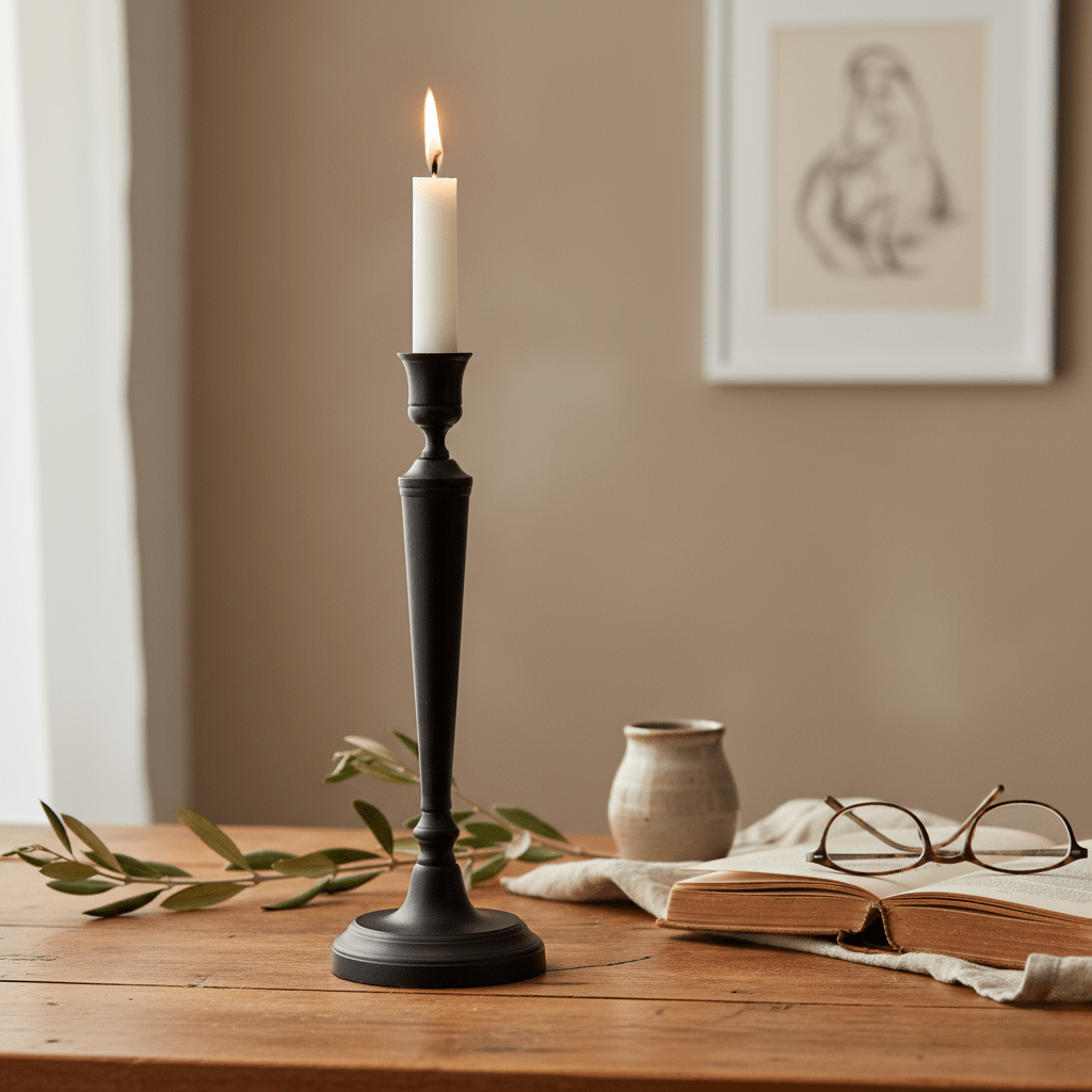 Kerzenständer, Kerzenhalter für Stabkerzen Messing schwarz matt Ø 11cm x H 31cm | Georgette Kerzenlicht von Lene Bjerre