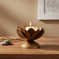 Kerzenständer, Kerzenhalter für Stumpenkerzen Metall gold Lotusblüte B 18cm x H 12cm | Lotus