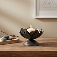 Kerzenständer, Kerzenhalter für Stumpenkerzen Metall grau Lotusblüte B 18cm x H 12cm | Lotus