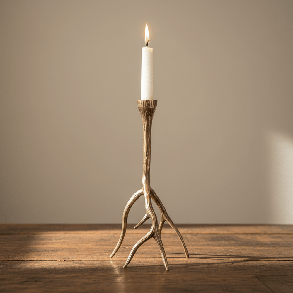 Kerzenständer, Kerzenhalter Stabkerzen gold Baumwurzel Ast Geweih Ø 22cm x H 49cm | Amélie Kerzenlicht von Dekocandle