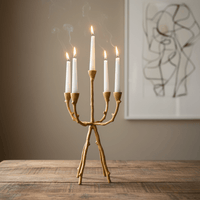 Kerzenständer, Kerzenhalter Stabkerzen Metall Fünfarmig Gold Äste Zweige Organisch B 31cm x H 48cm