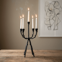 Kerzenständer, Kerzenhalter Stabkerzen Metall fünfarmig schwarz Äste Zweige Organisch H 48cm