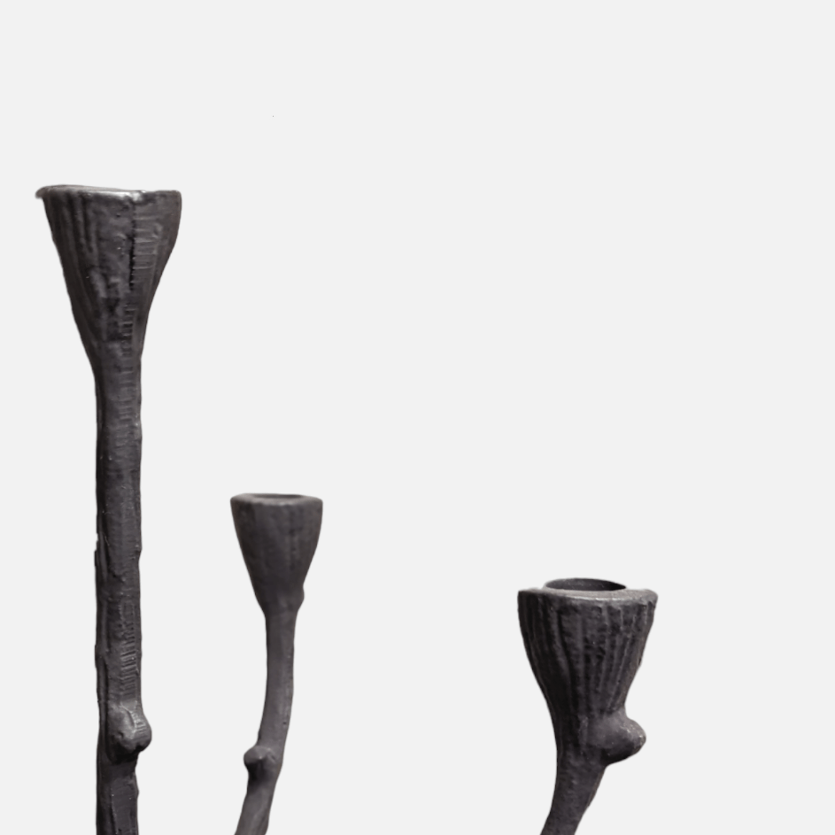 Kerzenständer, Kerzenhalter für Stabkerzen, Metall, fünfarmig, schwarz, Äste, Zweige, B 31 cm × H 48 cm – von Light & Living