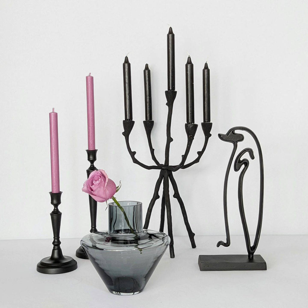 Kerzenständer, Kerzenhalter für Stabkerzen, Metall, fünfarmig, schwarz, Äste, Zweige, B 31 cm × H 48 cm – von Light & Living