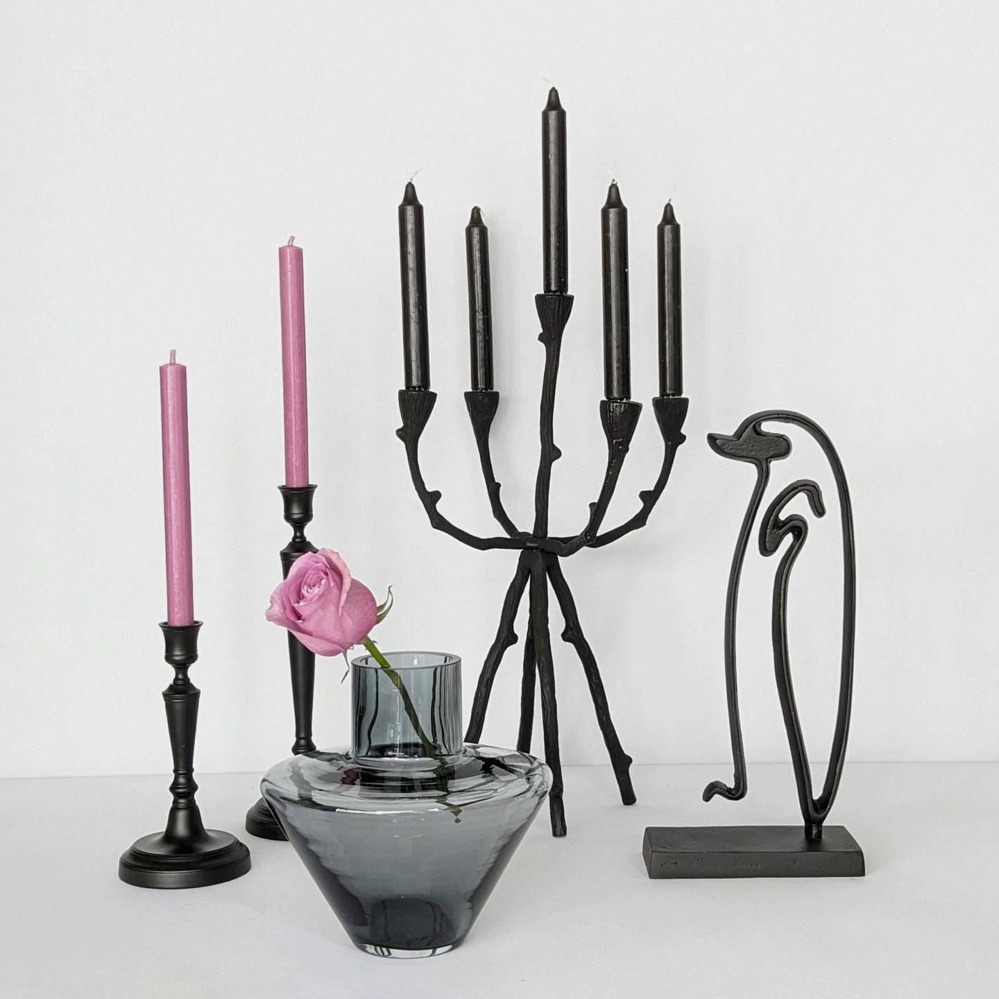 Kerzenständer, Kerzenhalter für Stabkerzen, Metall, fünfarmig, schwarz, Äste, Zweige, B 31 cm × H 48 cm – von Light & Living