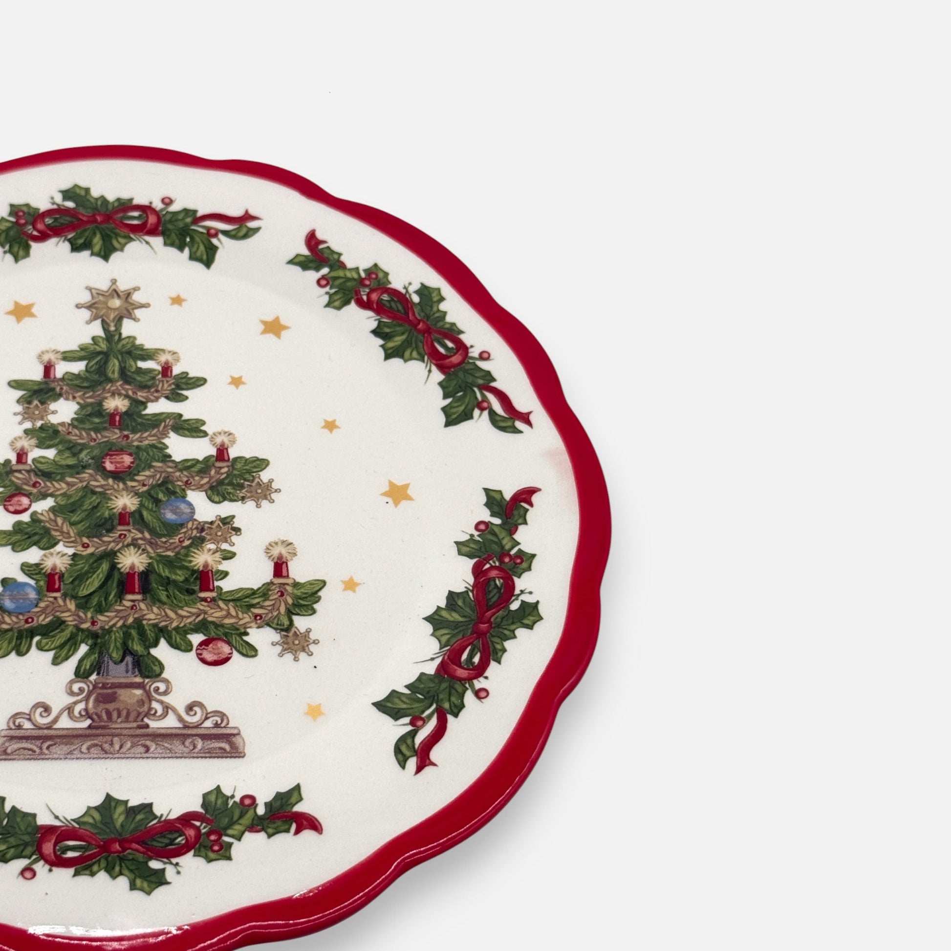 Kuchenplatte aus Keramik mit Weihnachtsbaum - Motiv auf Fuss, Weihnachten Geschirr von EDG