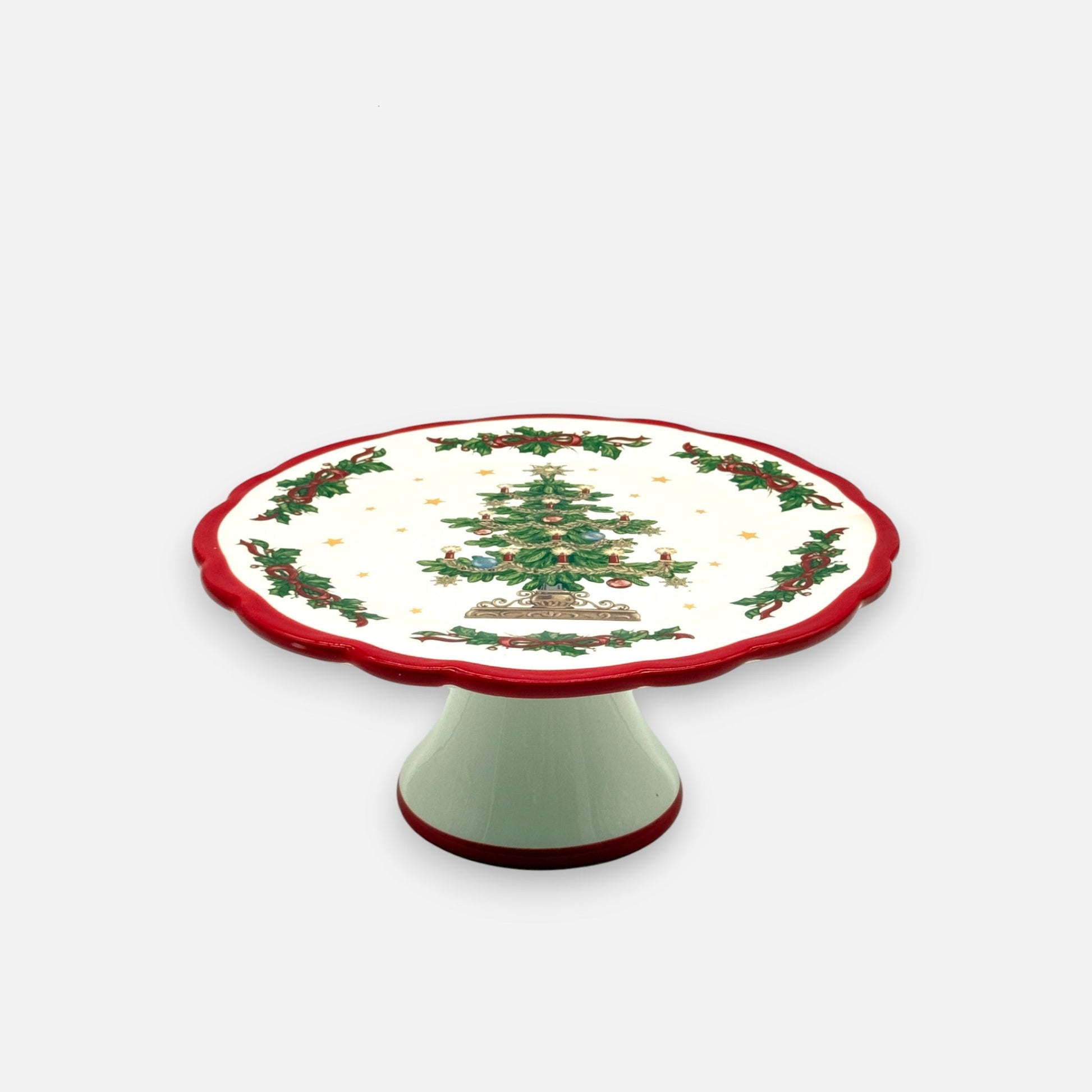 Kuchenplatte aus Keramik mit Weihnachtsbaum - Motiv auf Fuss, Weihnachten Geschirr von EDG