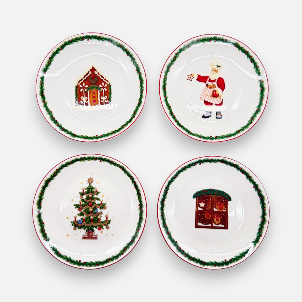 Kuchenteller aus Keramik mit Weihnachtsmotiven, Ø 15cm, 4er Set Geschirr von EDG