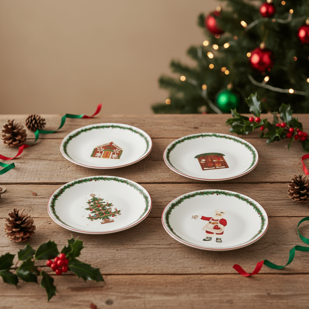 Kuchenteller aus Keramik mit Weihnachtsmotiven, Ø 15cm, 4er Set Geschirr von EDG
