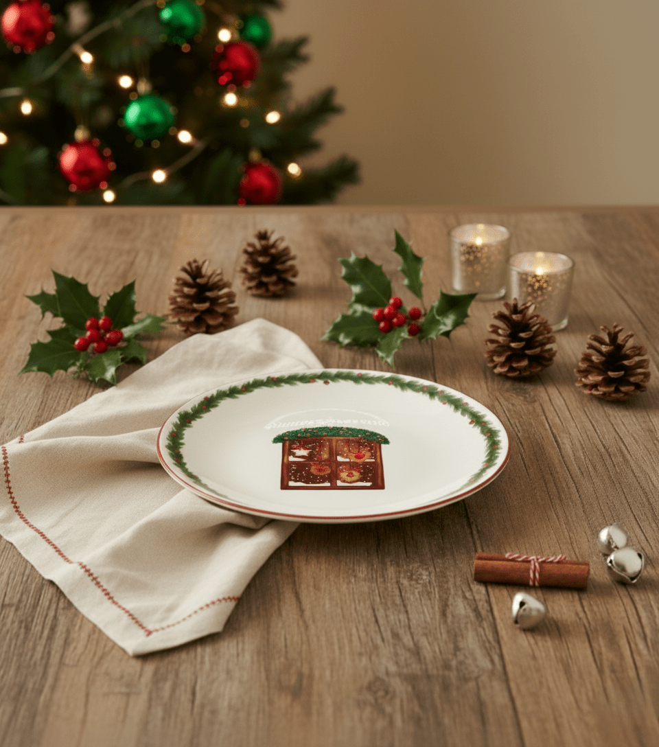 Kuchenteller aus Keramik mit Weihnachtsmotiven, Ø 15cm, 4er Set Geschirr von EDG