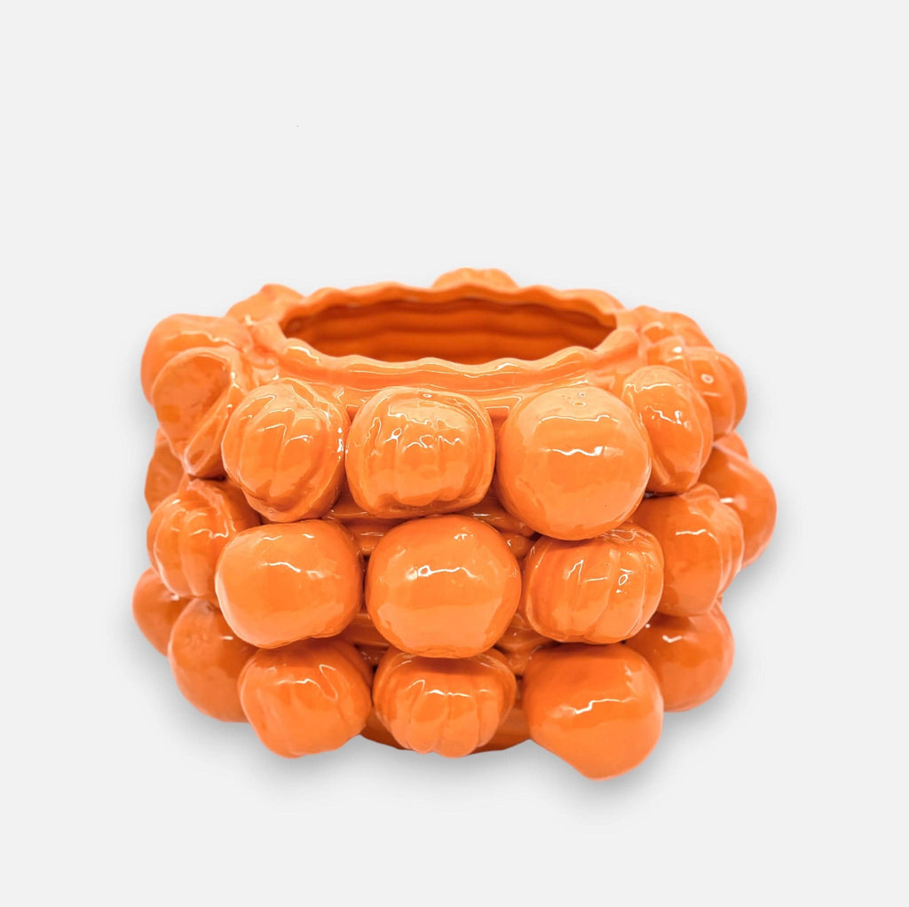 Mandarinenvase, Dekovase aus Keramik Orange mit Mandarinen Motiv H 22cm x Ø 31cm | Mandarelle Vasen von EDG
