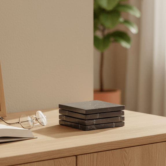 Marmoruntersetzer schwarz 4 Stück B 10cm x T 10cm x H 1cm | Juliette Geschirr von Mooisa