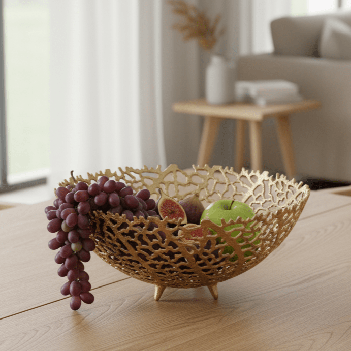 Gustave | Obstschale mit Korallenriff Muster gold Ø 36cm x H 15cm Geschirr von Light & Living