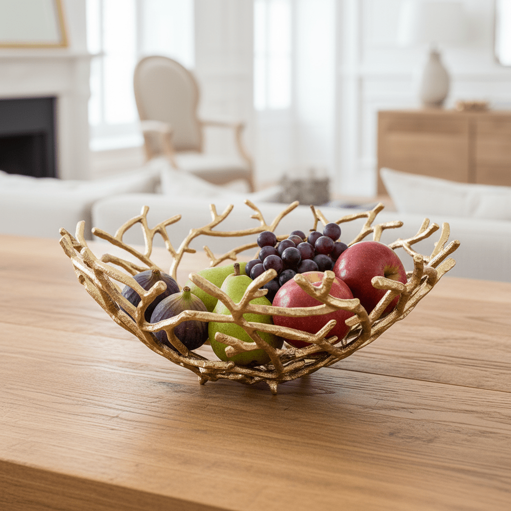 Obstschale mit Zweigen Muster gold B 45cm x L 45cm x H 18.5cm | Gwendalle Geschirr von Light & Living