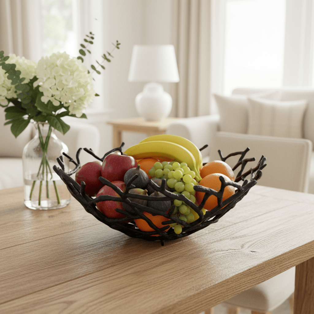 Obstschale mit Zweigen Muster schwarz B 45cm x L 45cm x H 18.5cm | Gwendalle Geschirr von Light & Living