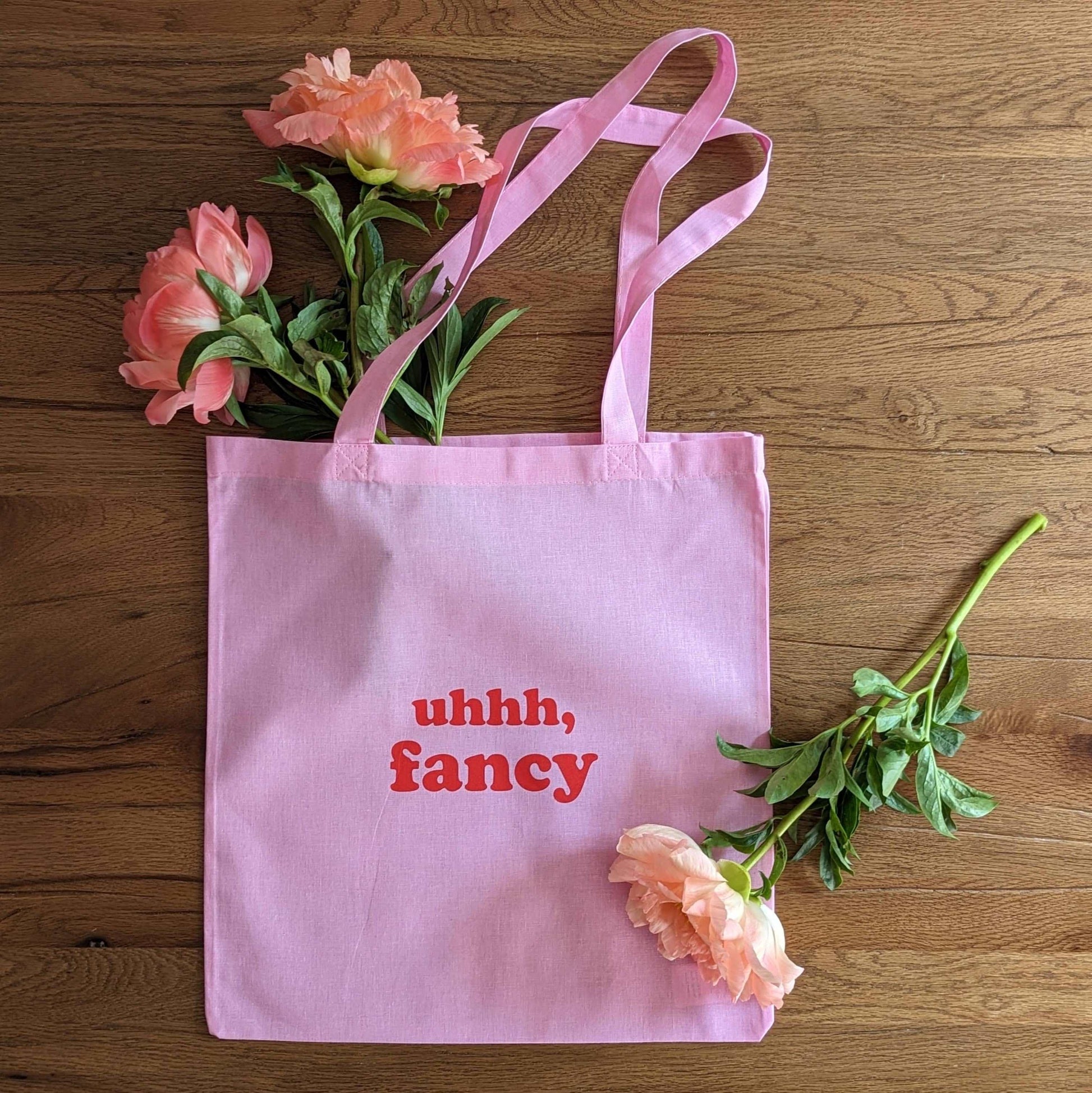 Tote Bag Fancy | Einkaufstasche aus Baumwolle rosa mit Schriftzug uhhh, fancy 41.5 x 39cm - mon-chouchou.ch