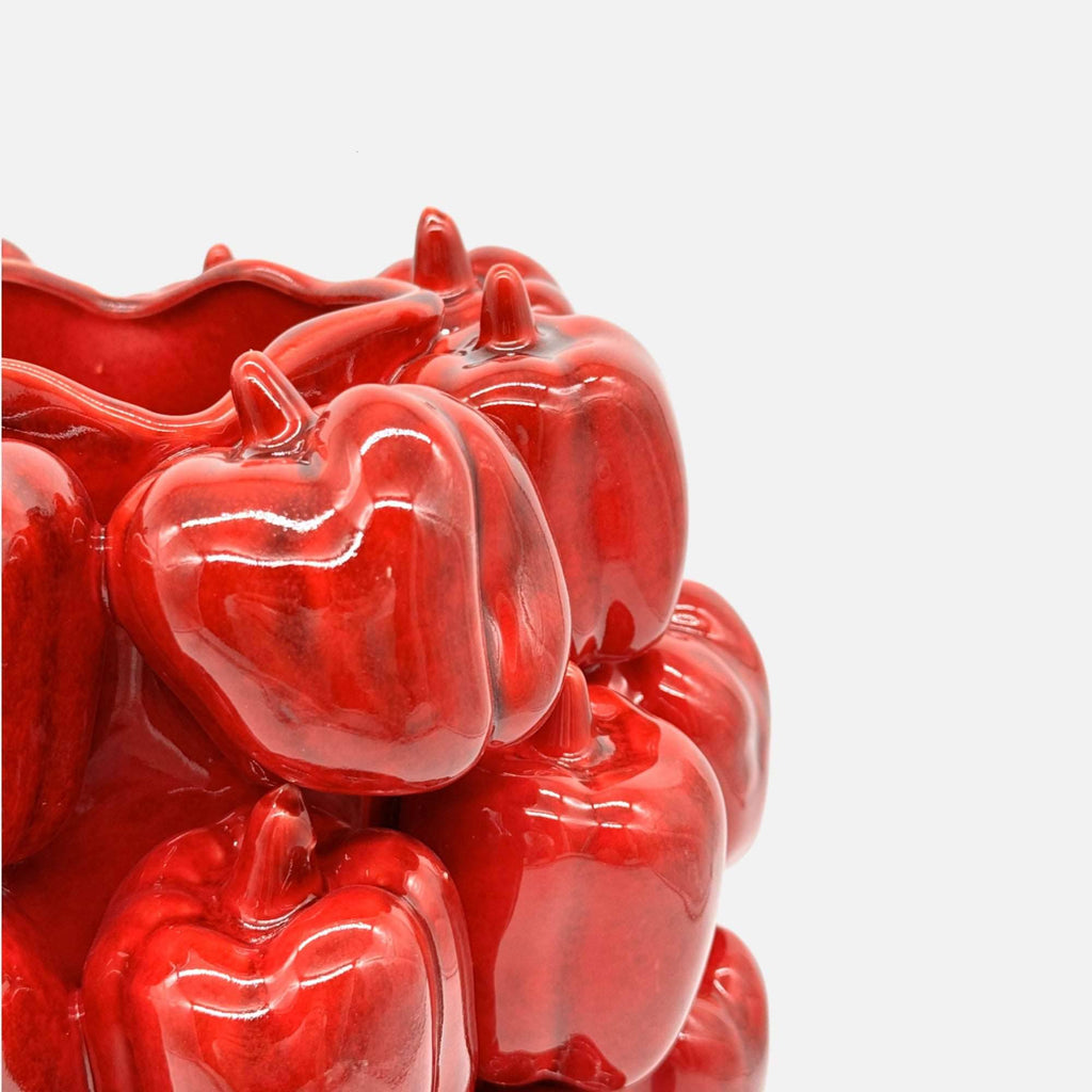 Peperonivase, Dekovase aus Keramik, rot glasiert, mit Peperonimotiv, groß, Ø 23,5 cm × H 32,5 cm – von Light & Living