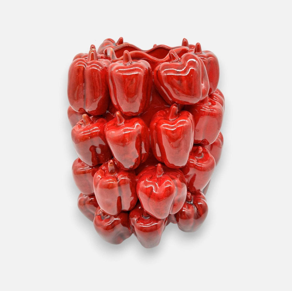 Peperonivase, Dekovase aus Keramik, rot glasiert, mit Peperonimotiv, groß, Ø 23,5 cm × H 32,5 cm – von Light & Living