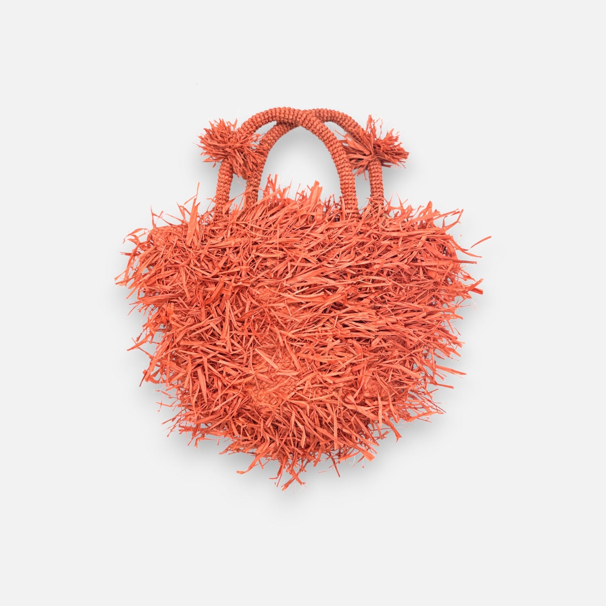 Raffia - Tasche mit Fransen in Korallrot, handgefertigte Sommer - Henkeltasche Taschen von Sans - Arcidet Paris