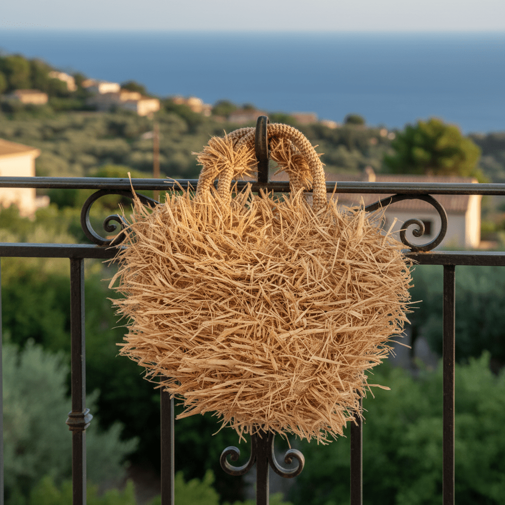 Raffia - Tasche mit Fransen in Naturbeige, handgefertigte Sommer - Henkeltasche Taschen von Sans - Arcidet Paris