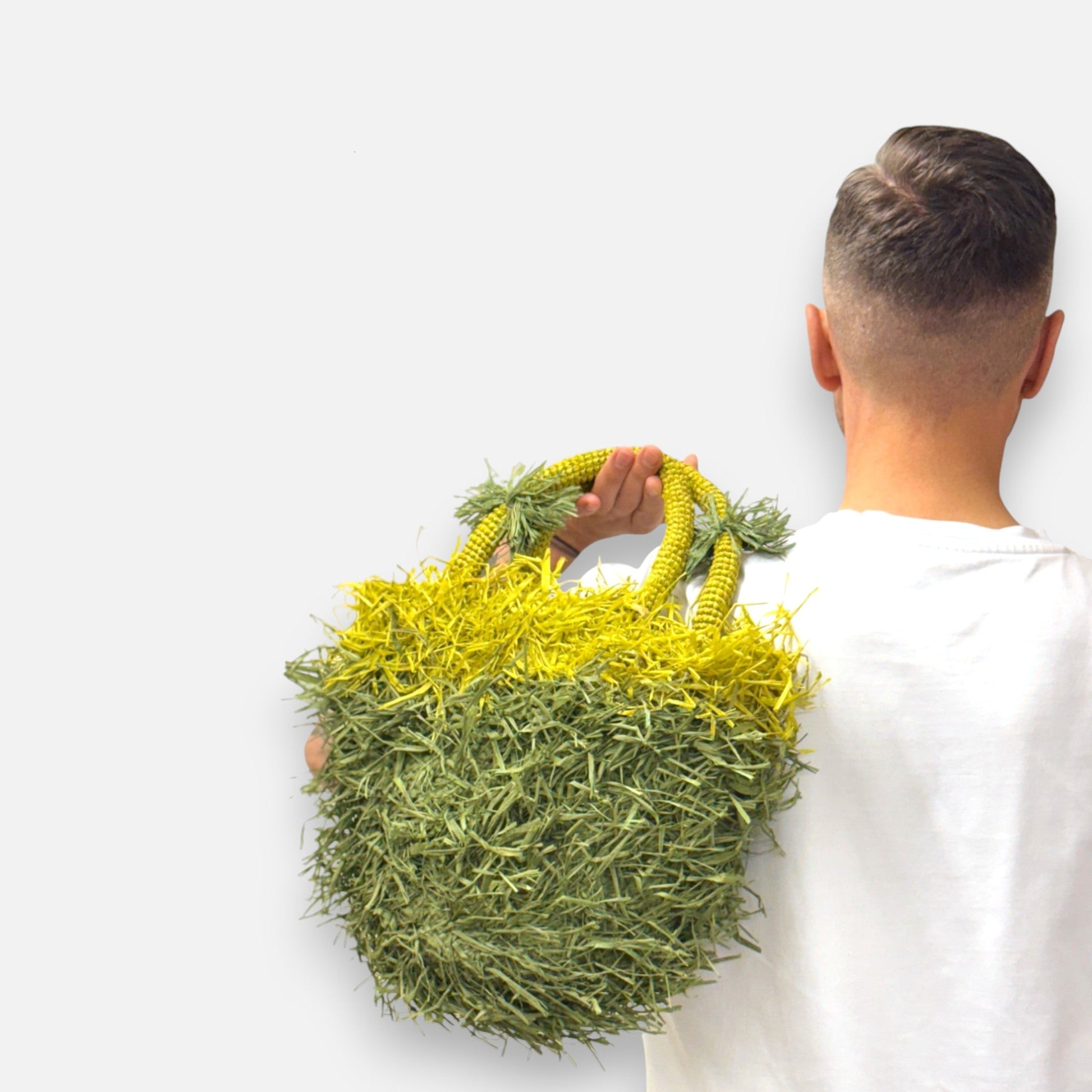 Raffia - Tasche mit Fransen in Olivgrün - Senfgelb, handgefertigte Sommer - Henkeltasche Taschen von Sans - Arcidet Paris
