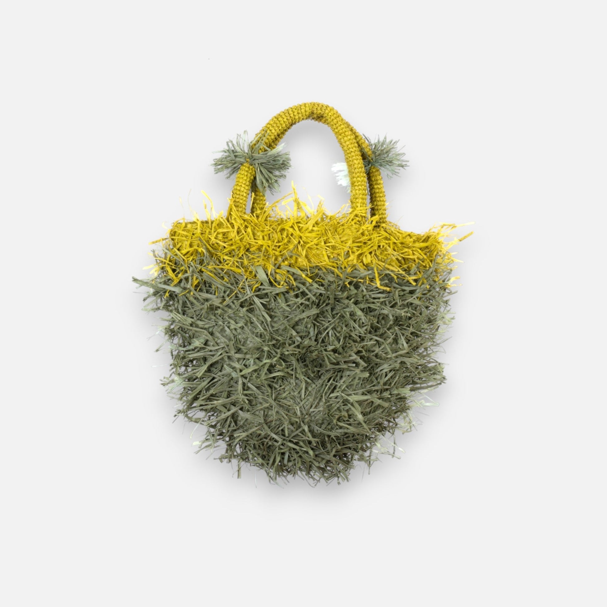 Raffia - Tasche mit Fransen in Olivgrün - Senfgelb, handgefertigte Sommer - Henkeltasche Taschen von Sans - Arcidet Paris
