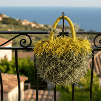Henkeltasche Raffia Fransen olivgrün senfgelb handgefertigt H32cm B20cm