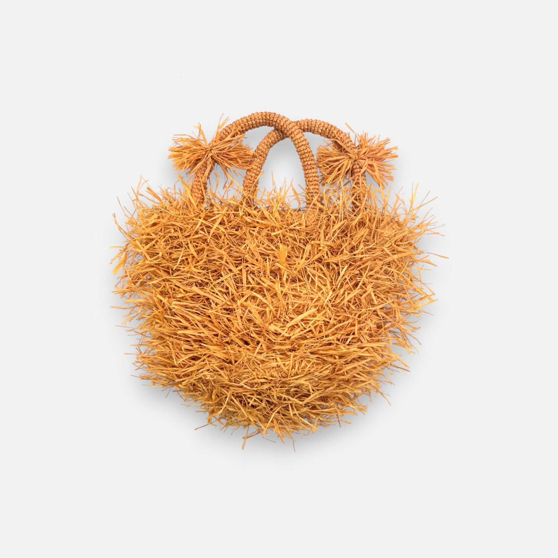 Raffia - Tasche mit Fransen in Senfgelb, handgefertigte Sommer - Henkeltasche Taschen von Sans - Arcidet Paris
