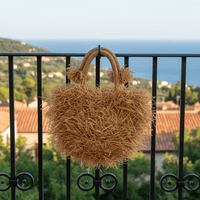 Henkeltasche Raffia Fransen senfgelb handgefertigt H32cm B20cm