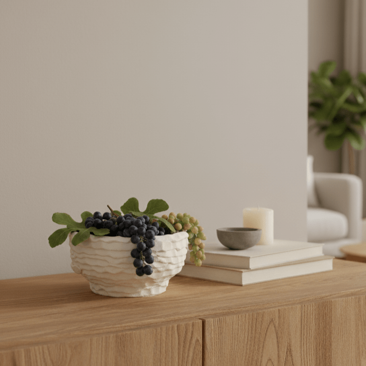 Schale aus Beton handgefertigt elfenbein weiss mit Wellenmuster B 19cm x H 9.5cm | Reynard Geschirr von Affari of Sweden