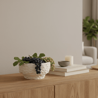 Schale aus Beton handgefertigt elfenbein weiss mit Wellenmuster B 19cm x H 9.5cm | Reynard