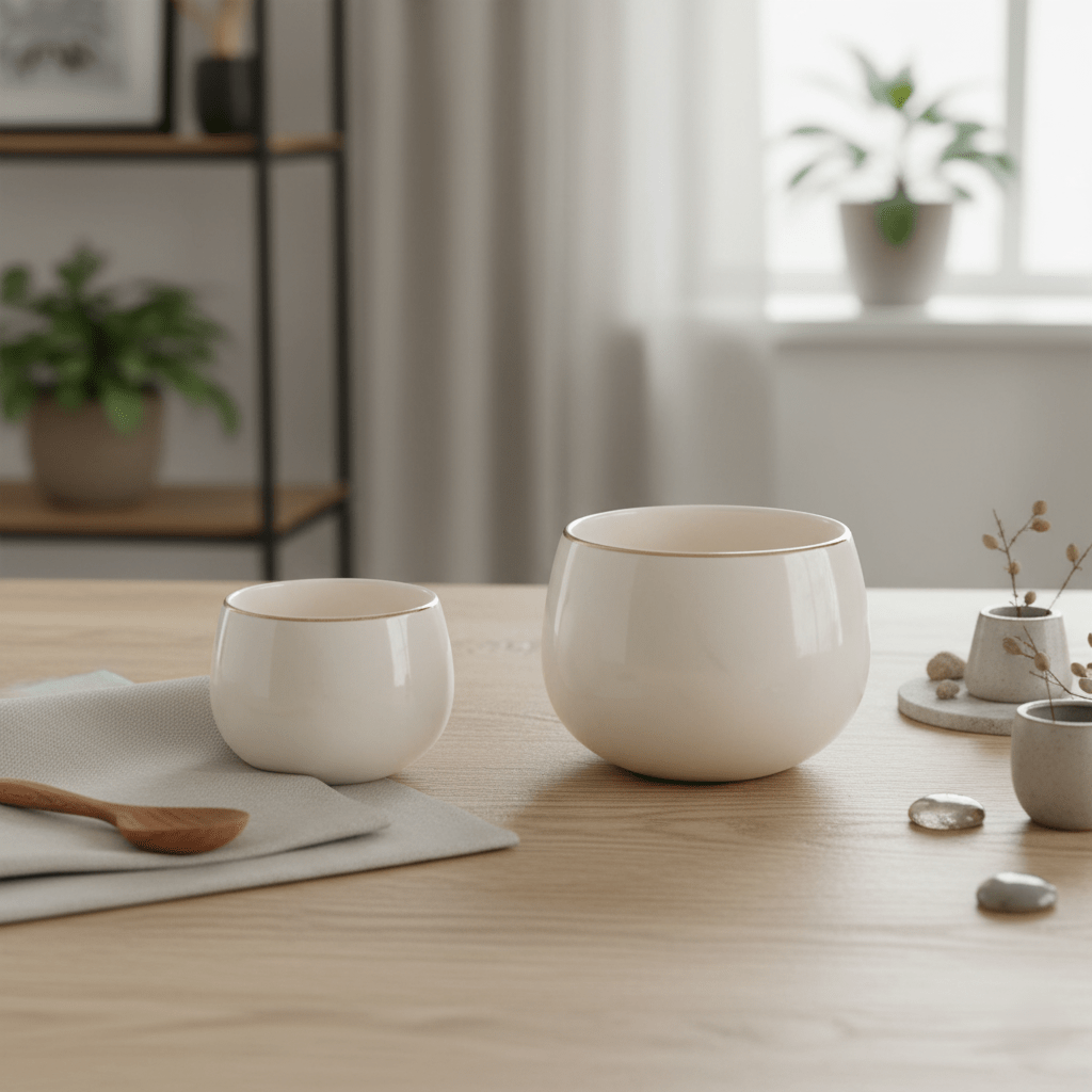 Schale aus Porzellan glasiert weiss handbemalt mit Goldrand | Geneviève Geschirr von Lene Bjerre