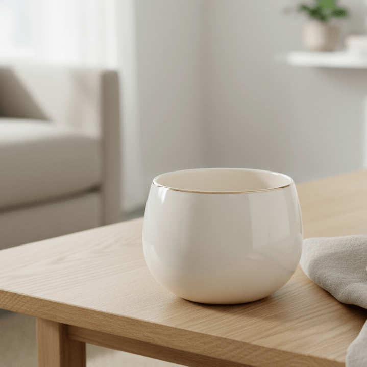 Schale aus Porzellan glasiert weiss handbemalt mit Goldrand | Geneviève Geschirr von Lene Bjerre