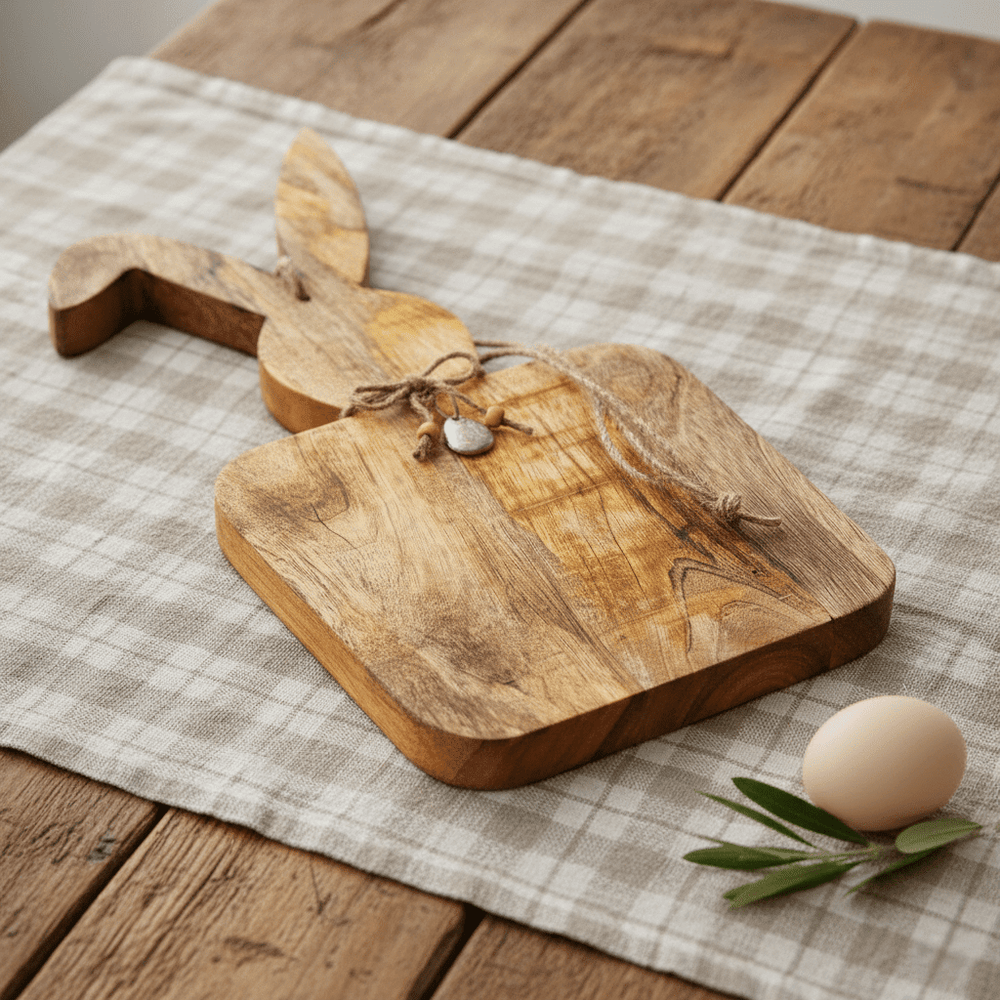 Schneidebrett Holz Mangoholz Hasenform Ostern L49cm Dekoration von HOFF Interieur