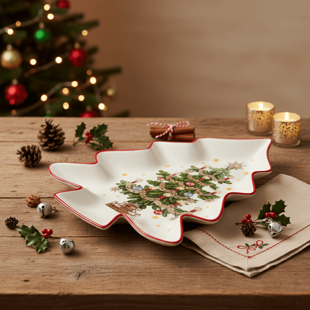 Servierplatte aus Keramik Weihnachtsbaum-Form mit Weihnachtsbaum-Motiv, Weihnachten Geschirr von EDG