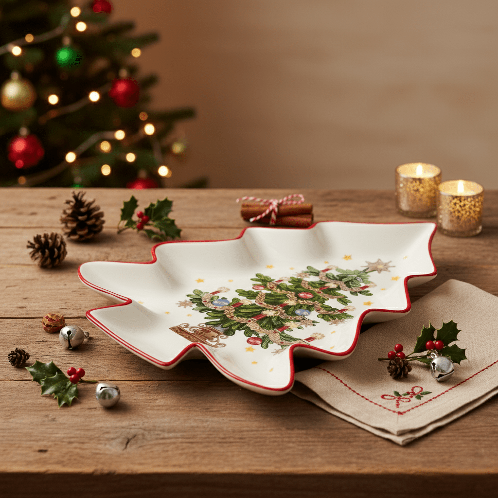 Servierplatte aus Keramik Weihnachtsbaum - Form mit Weihnachtsbaum - Motiv, Weihnachten Geschirr von EDG