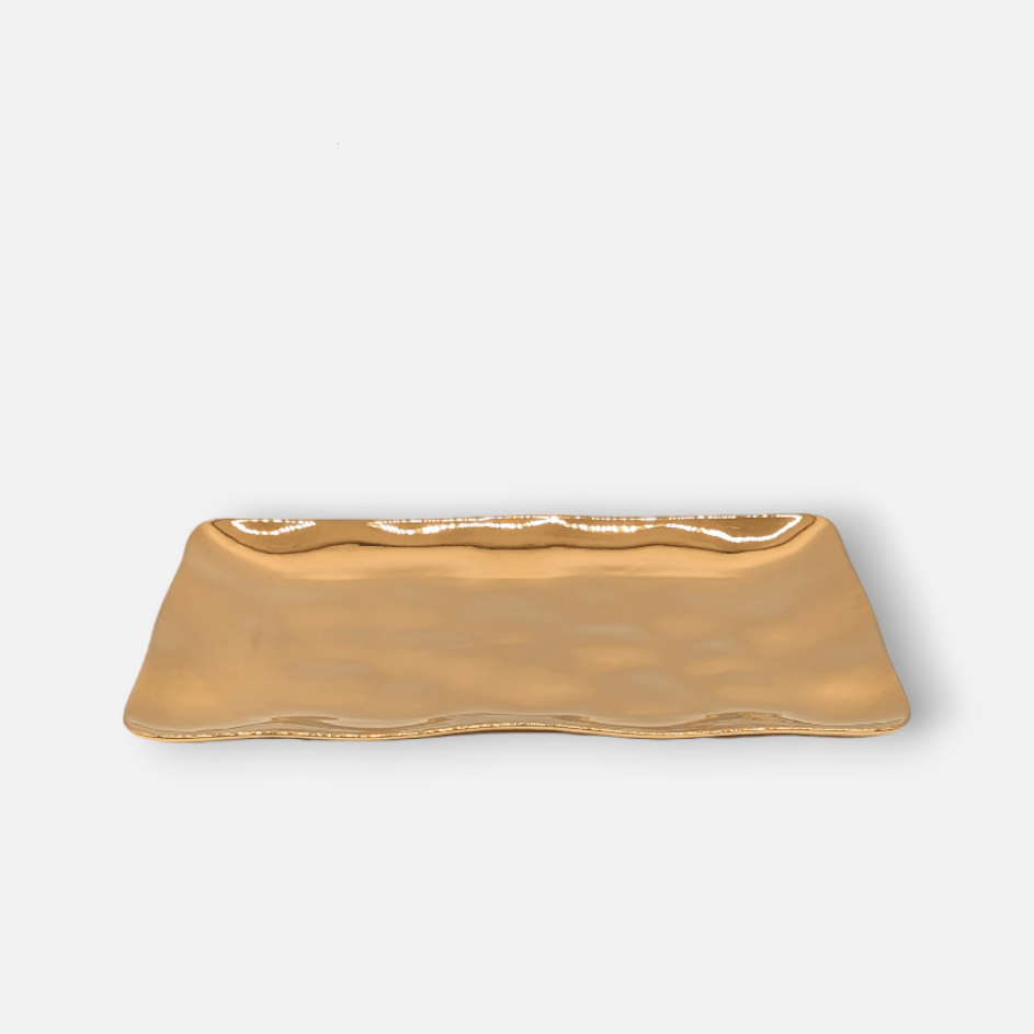Servierplatte aus Porzellan gold metallic look rechteckig gross L 41cm x B 25.5cm x H 3.5cm | Josette Geschirr von Pampa Bay