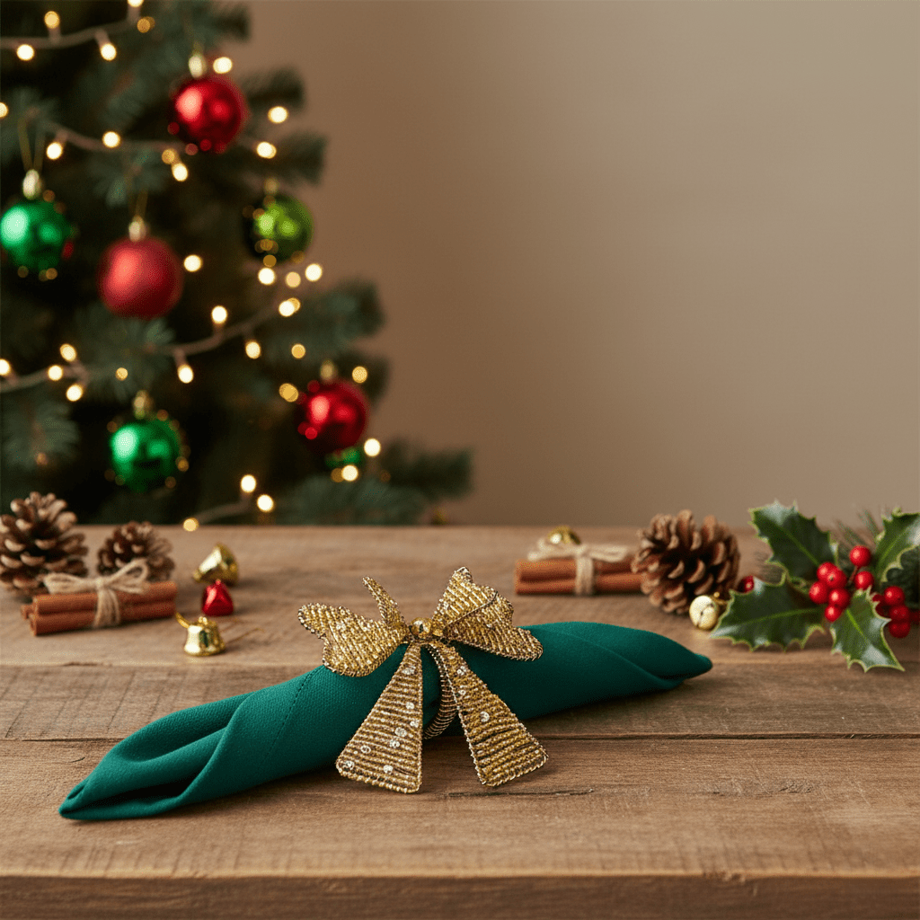 Serviettenring mit Schleife aus Perlen in Gold, Ø 6cm, Tischdeko Weihnachten Dekoration von EDG