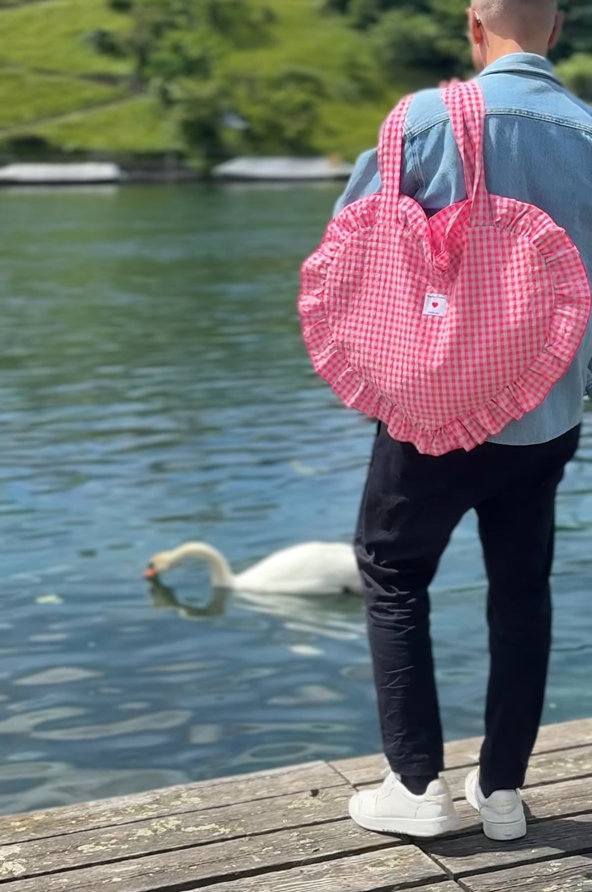Shopping Bag, Einkaufstasche in Herzform pink kariert 40 x 48cm | Coeur Pink Taschen von Léopoldine Chateau