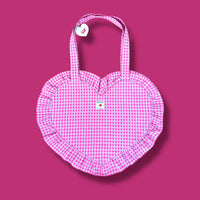Shopping Bag Baumwolle Herzform karo pink weiss H40cm B48cm