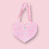 Shopping Bag Baumwolle Herzform karo rosa weiss H40cm B48cm