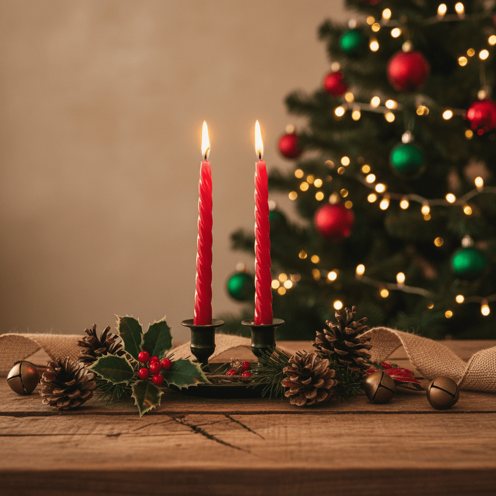 Spiral-Stabkerze in Rot glänzend, H 23cm, elegante Twist Kerze Weihnachten Kerzenlicht von EDG