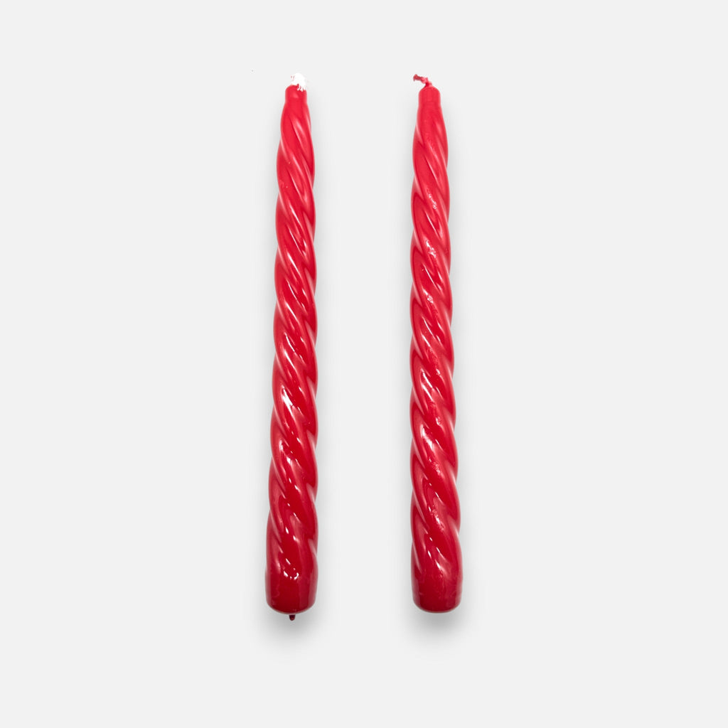 Spiral - Stabkerze in Rot glänzend, H 23cm, elegante Twist Kerze Weihnachten Kerzenlicht von EDG