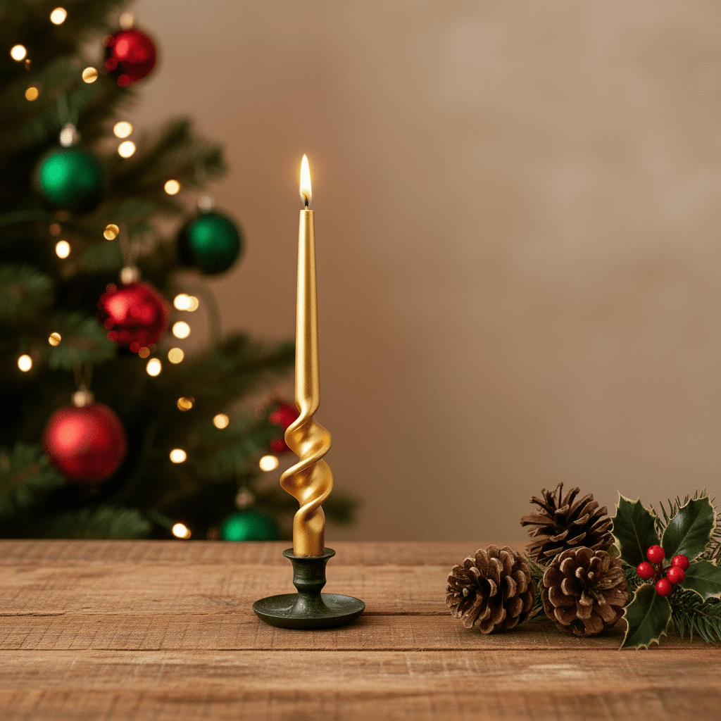 Stabkerze mit Spiralform in Mattgold, H 29cm, edle Twist Kerze Weihnachten Kerzenlicht von EDG