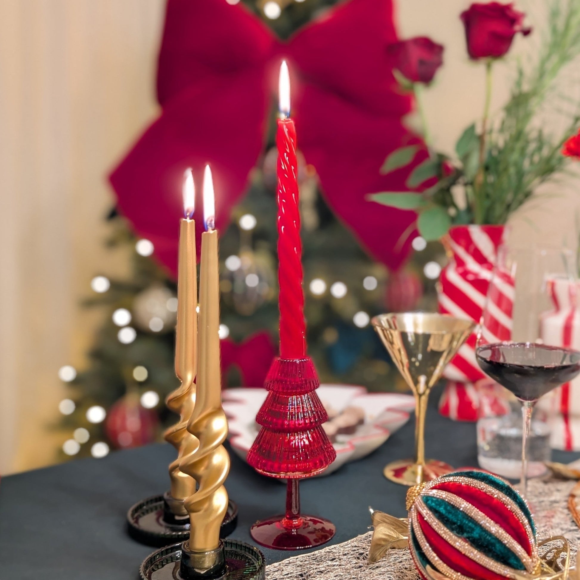 Stabkerze mit Spiralform in Mattgold, H 29cm, edle Twist Kerze Weihnachten Kerzenlicht von EDG