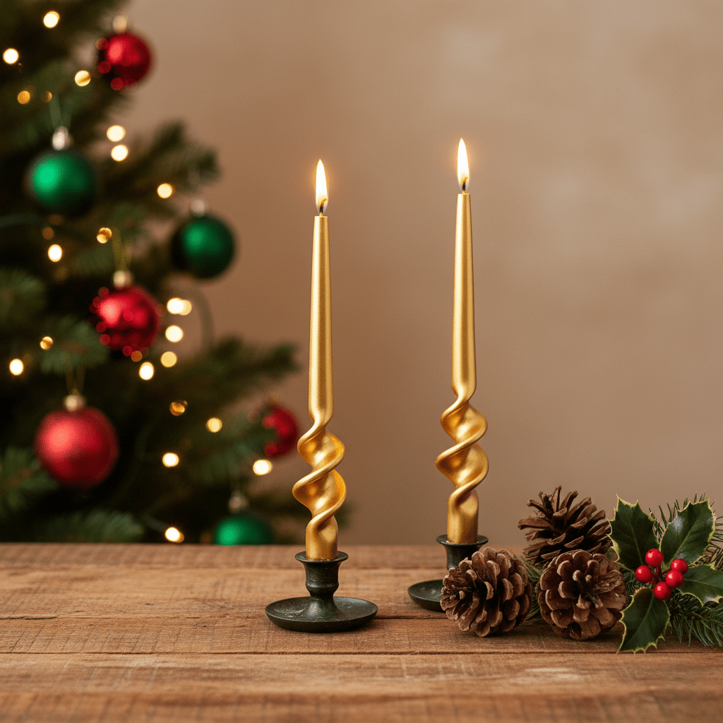 Stabkerze mit Spiralform in Mattgold, H 29cm, edle Twist Kerze Weihnachten Kerzenlicht von EDG