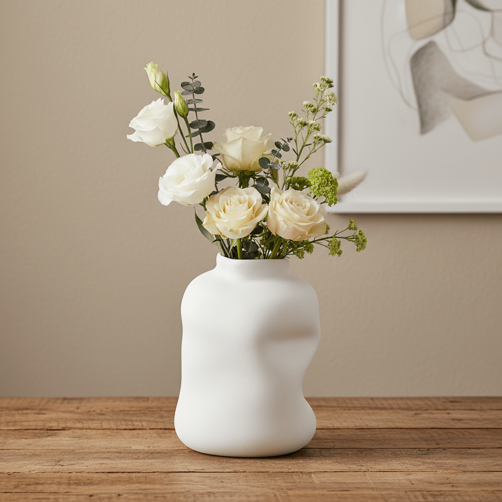 Steingutvase, Dekovase, Tonvase aus Keramik handgefertigt Portugal weiss minimalistisch organisch Ø 13 cm × H 17 cm von Claet